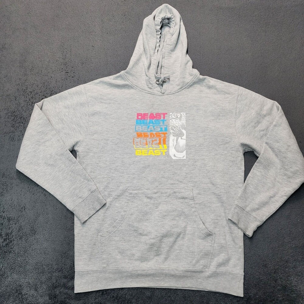 Mr Beast Men's Hoodie Sweater Grey Back Hit Pullover Investors Club Size L